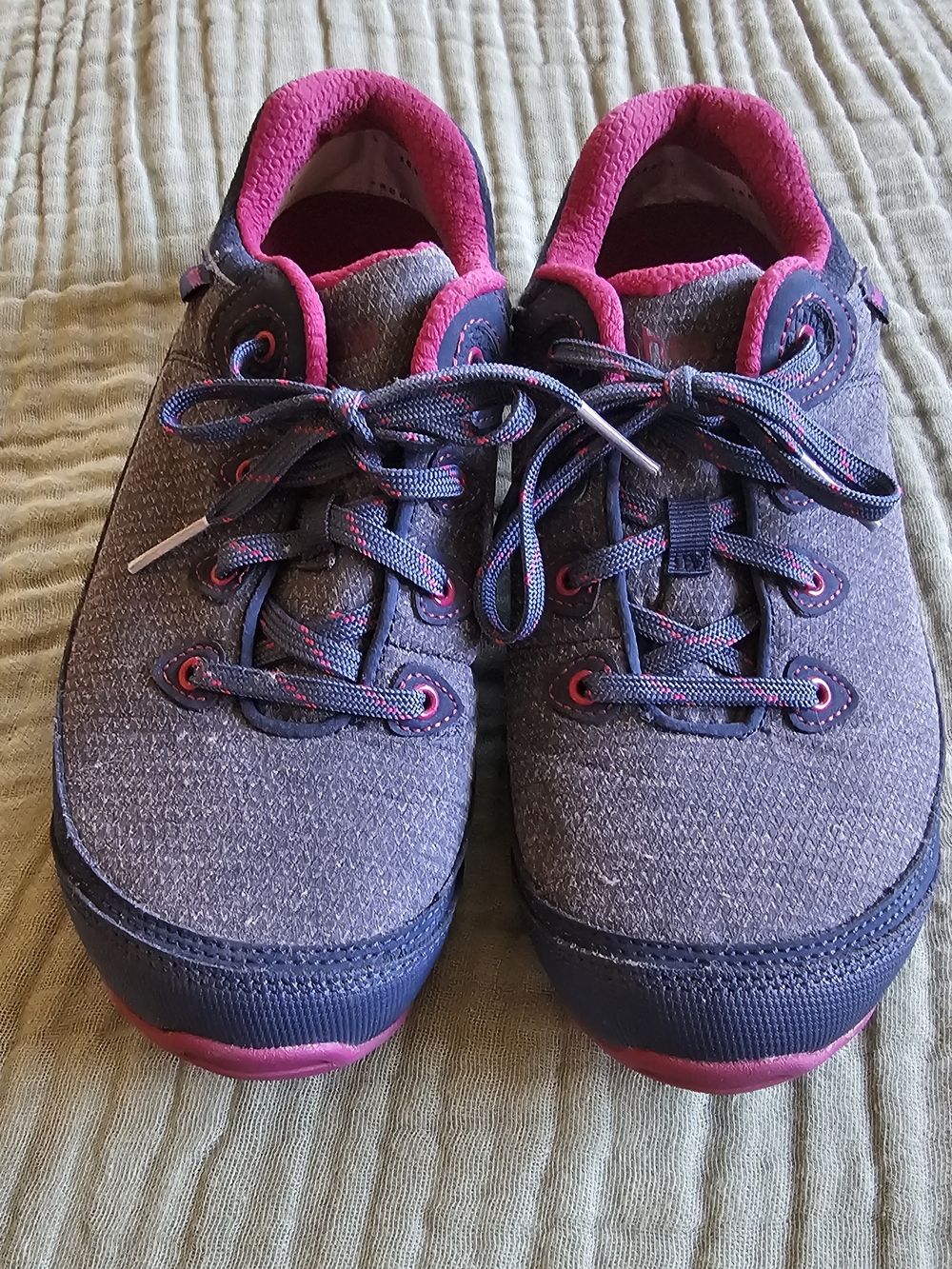 Grey and Pink Lace-Up Waterproof Athletic Shoes